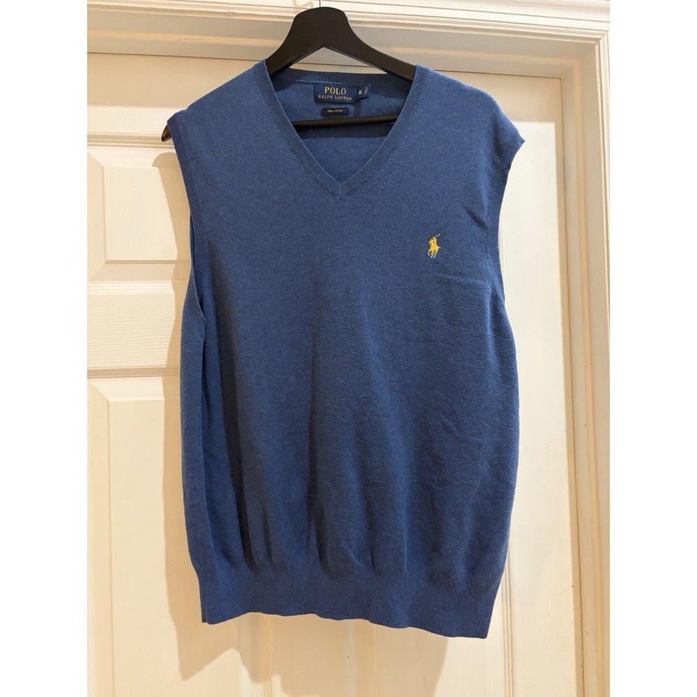 Polo Ralph Lauren Men's Blue Pima Cotton V-Neck Sweater Vest - Size XL